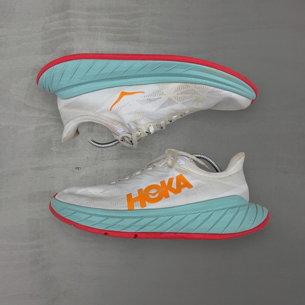 Hoka Carbon X 2 Running Shoes White Orange Teal 11B